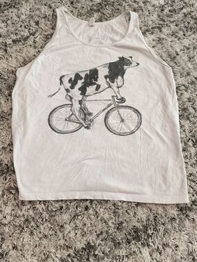 Bella Canvas White Tank Top Cow Riding Bike - Large